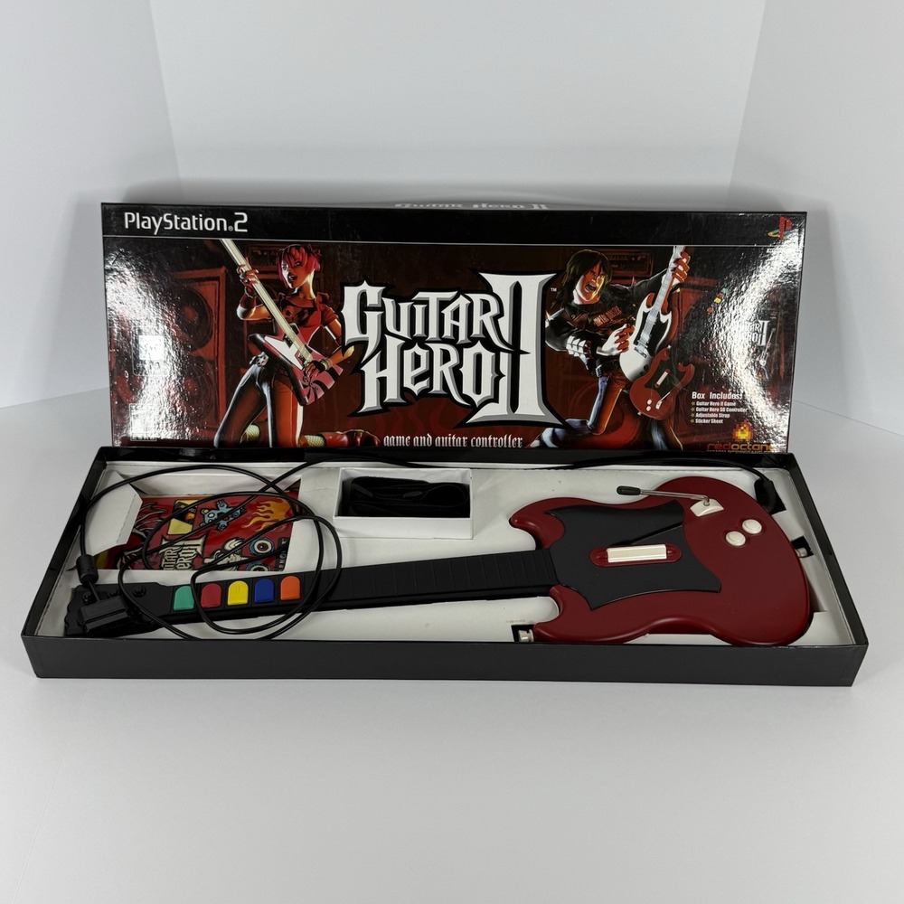 PS2 PlayStation 2 Guitar Hero 2 Red Octane Wired Controller With Box NO GAME